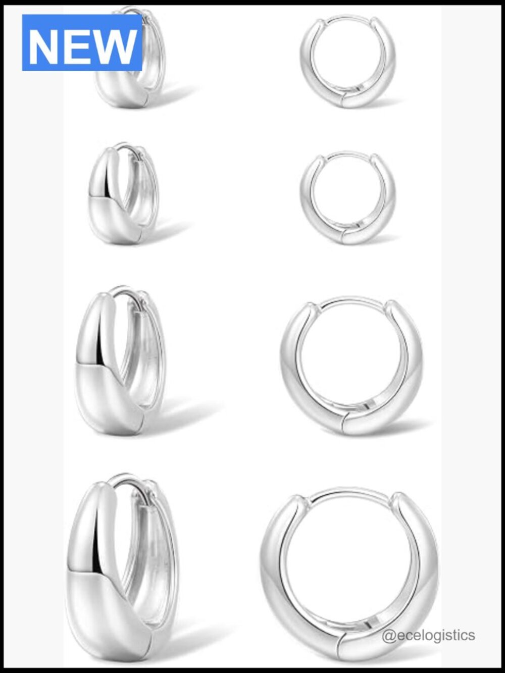 4 Pairs Dainty Silver Chunky Huggie Hoop Earrings